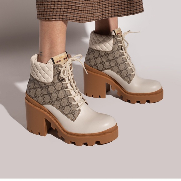 GUCCI NIB NWT GG supreme made up boot white gray leather platform winter - Picture 1 of 9